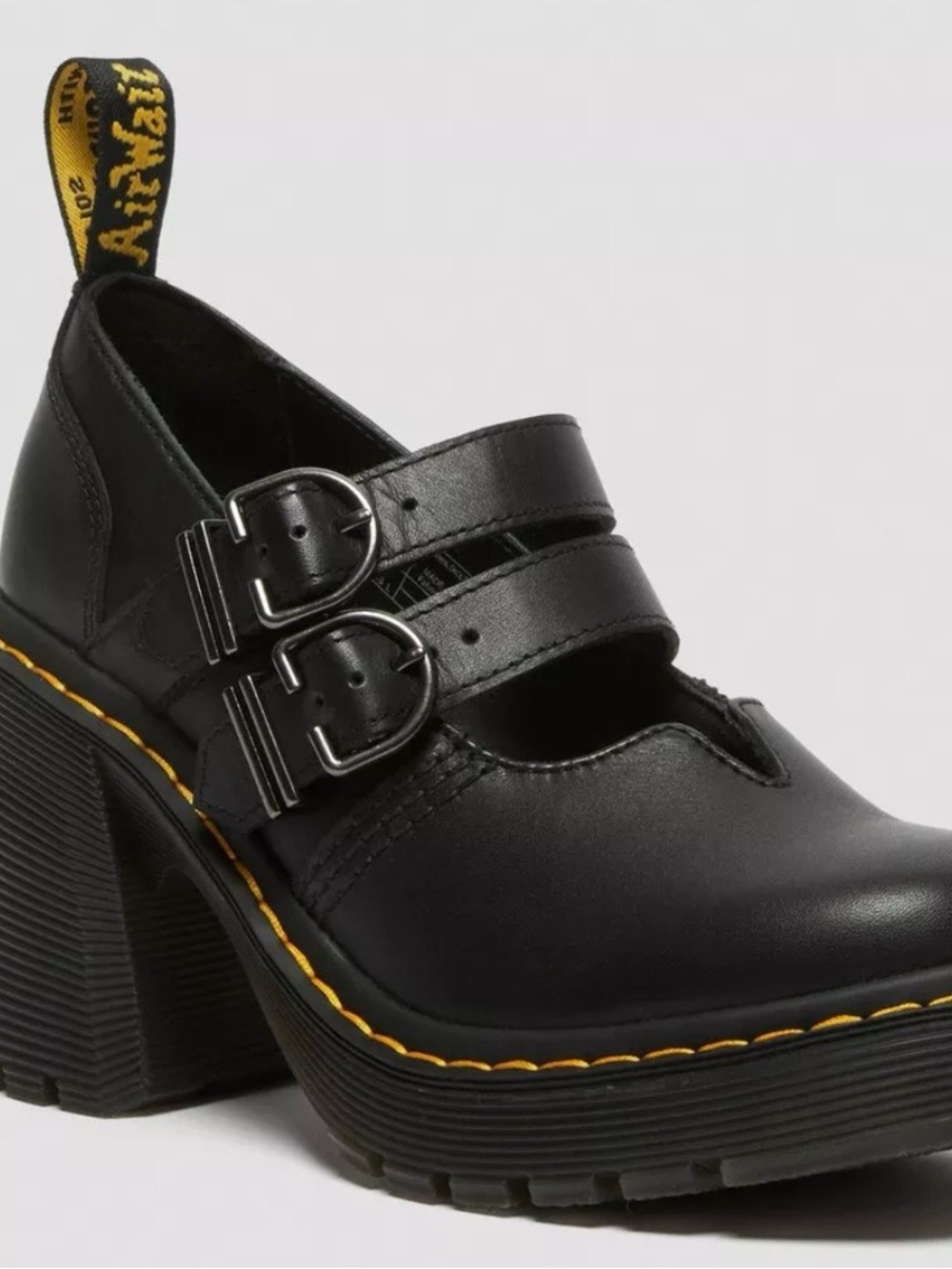 Dr. Martens Black Leather Double-Buckle Heeled Mary Jane’s